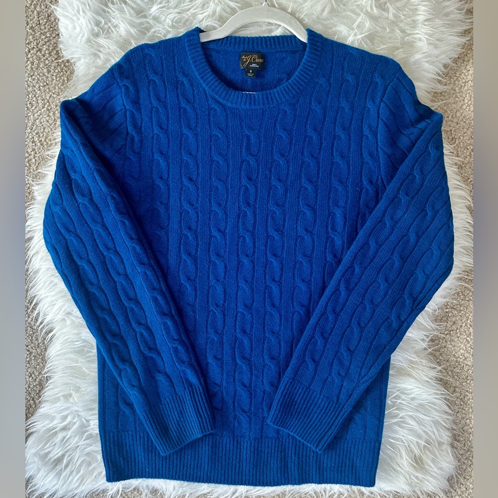 J. Crew Men's Royal Blue Cable Knit Cashmere Sweater